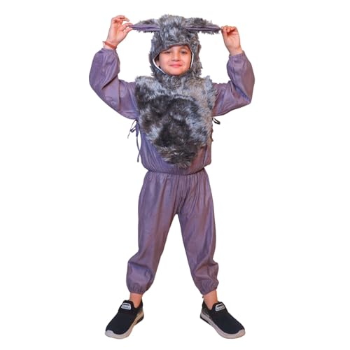 Image of Kaku Fancy Dresses Fleece Wolf Wild Animal Costume For Kids - Grey, 5-6 Years | Animal Fancy Dress For Boys & Girls