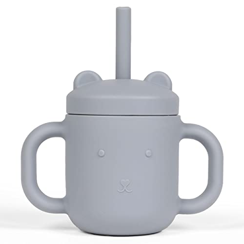 Image of Babylio Silicone Straw Cup For Baby | Baby Silicone Sippy Cup with Straw | BPA Free and Non Slip Silicone Sippy Cup For Baby/Toddler - 7 OZ (Gray)