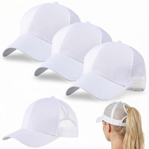 Image of Jecery Ponytail Mesh Trucker Hats Blank Baseball Cap for Women Bulk High Bun Adjustable Ponytail Hat for Women