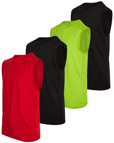 Black Bear Boys Youth Dry Fit Tanks - 4 Pack Active Athletic Performance Tank Top Muscle Shirts (Size: 4-18)