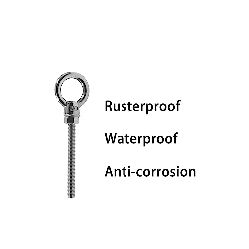 Image of Threaded Eyebolts,Heavy Duty Long Threaded Eye Bolts,Stainless Steel Marine Grade Shoulder Lifting Ring with Nuts Washers 5 Pack M8*80