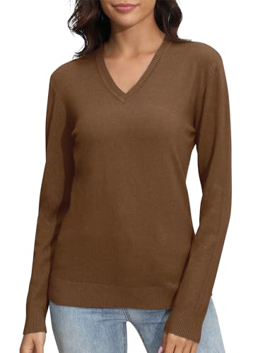 Image of EXCHIC Women's Long Sleeve V-Neck Casual Sweaters Fall Classic Soft Knit Top 2026 Fit Basic Pullover Tops