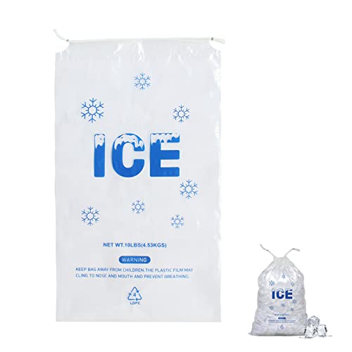 Image of 100 PACK 10 lb. Plastic Ice Bags with Cotton Draw String 12 x 21 inch