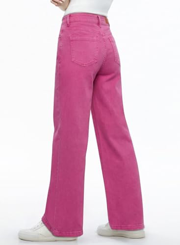 Image of Sidefeel Women's Wide Leg Jeans High Waisted Tummy Control Stretchy Straight Leg Elastic Waist Trendy Denim Pants
