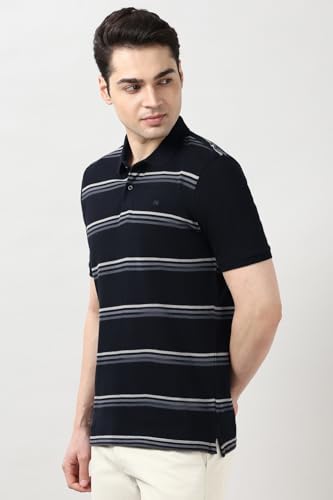 Image of Peter England Men's Cotton Breton Stripe Polo T-Shirt | Casual Wear | Modern Design