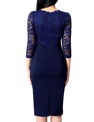VFSHOW Womens Floral Lace Ruffle Peplum Bow Split 3/4 Sleeve Cocktail Party Bodycon Pencil Dress2