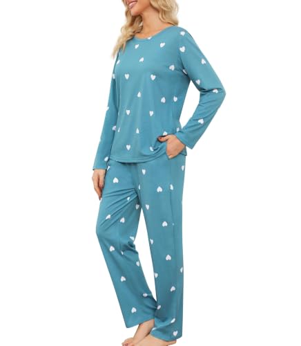 Image of ENJOYNIGHT Womens Pajama Set Cotton Pjs Long Sleeve Sleepwear with Pockets