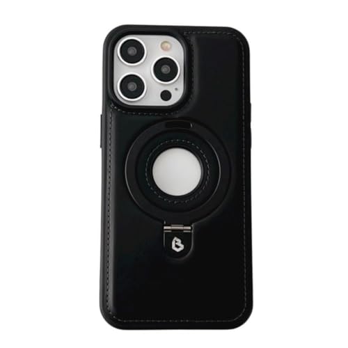 WarmWhisper Material de cuero con soporte plegable magnético de metal, funda de cuero de lujo invisible para iPhone 12-15 (negro, iPhone 15 Pro)