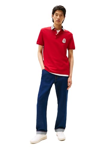 Camisetas polo casuales para hombre de Tommy Hilfiger, manga corta, corte regular con diseño de escudo y cuello miniatura 3