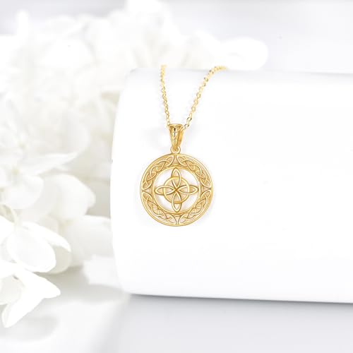 KECHO Gold Shamrock Pendant Necklace 10K Gold Irish Celtic Knot Pendant Necklace Fine Gold Clover Jewelry Gifts for Women3