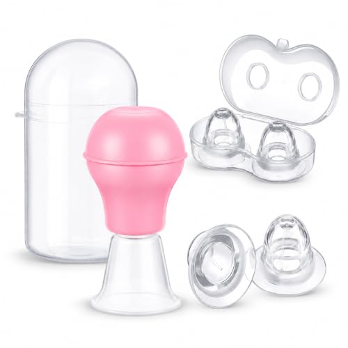 Image of Inverted Nipple Corrector for Breastfeeding, Latch Assist Tool for Flat & Inverted Nipples, Nursing Mom Breastfeeding Support Device (Pink + Transparent)