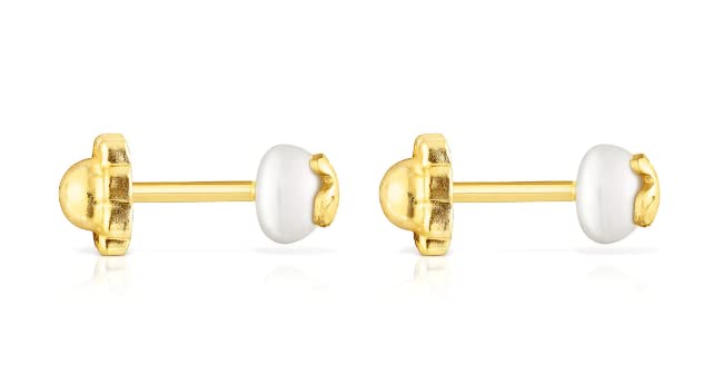 TOUS Pendientes de Oro de 18kt para Mujer con Motivo de Oso y Perla Cultivada con Cierre de Presión, Elegante e atemporal, Colección Icon Pearl