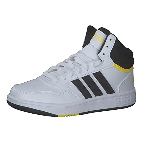 adidas Hoops Mid 3.0 K, Sneaker, FTWR White/Core Black/Beam Yellow, Numeric_32 EU