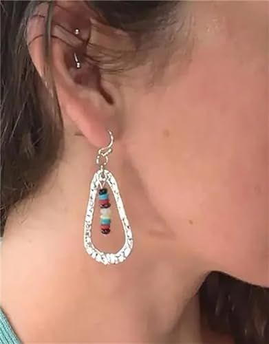 Silver Boho Chic Earrings Water Drop Bead Statement Earrings Boho Dangle Multicolor Bead Colorful Earrings3