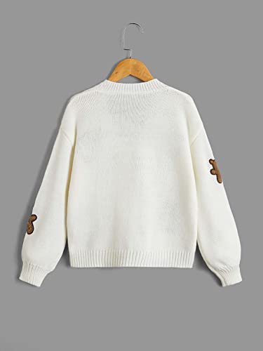 SHENHE Girl's Bear Embroidery Button Down V Neck Cute Casual Cardigan Sweater2