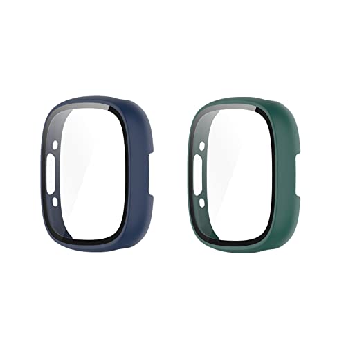 LICHIFIT Fitbit Versa4/Sense2用保護ケース フレーム+フィルム 一体型 カバー TPU スマートウォッチカバー 脱着簡単 耐衝撃 傷防止軽量 おしゃれ アクセサリー (ミッドナイトブルー+ダークグリーン)