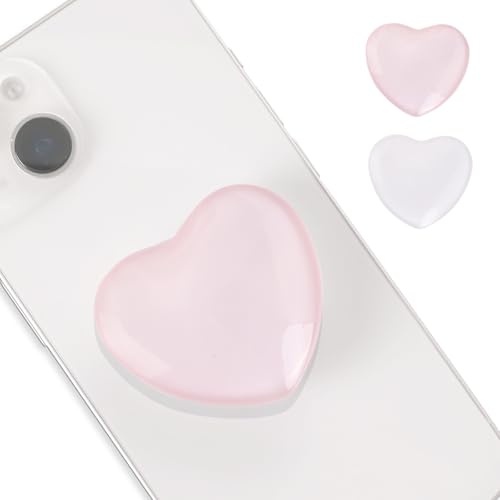 2 Stück Universal Handy Halter Griffhalter zum Aufkleben Glas Liebe Niedlich Herz Griff für Smartphones und Tablets (Weiß Rosa)