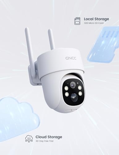 GNCC No WiFi Security Camera, 4G CCTV Camera with Sim Card, 4G Camera Wireless Outdoor, 2K HD, Solar Powered, Night Vision, Spotlight, Local Recording, 2-Way Audio, PIR Motion, Includes 32GB SD Card