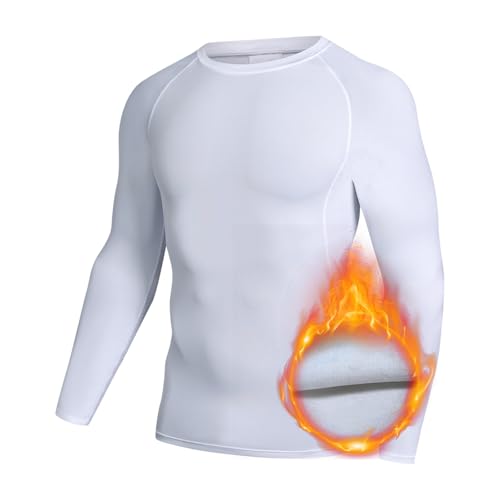 Camisetas de compresión térmica para hombre, manga larga, forro polar, para otoño e invierno, para entrenamiento en clima frío, capa base atlética, blanco, 3XL