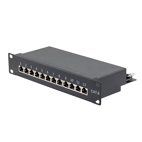 NavePoint 10 Inch Wide 12-Port CAT6 STP Patch Panel, 1U, Black