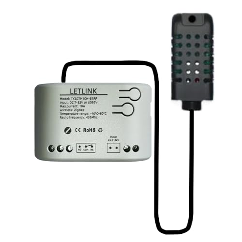 1CH Zigbee Temperature & Humidity Controller, DC7-32V or USB 5V Extendable Probe Sensor, -20°C-80°C,Tuya App Remote, 10A Relay Switch (DC 7-32V)