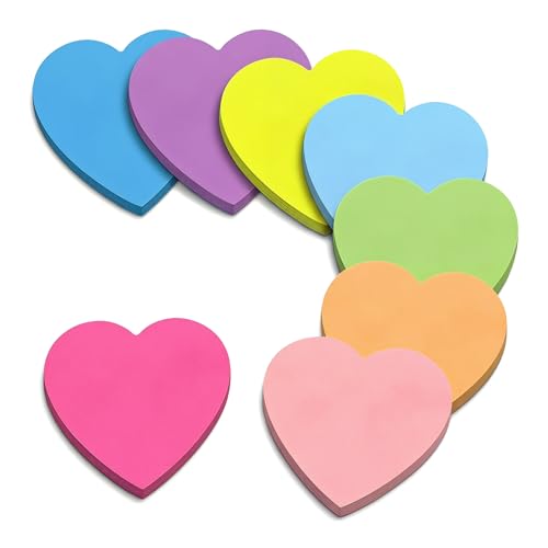 Sticky Notes - Cute Heart Shaped Post It Notes for Office & School Fun Self-Stick Memo Pads for Reminders (Pack of 8)