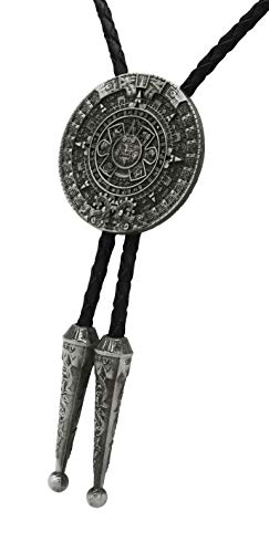 Moranse Bolo Tie With Pewter Aztec Calendar Circle Design Cowboy Two Colors (Silver) #TOP3