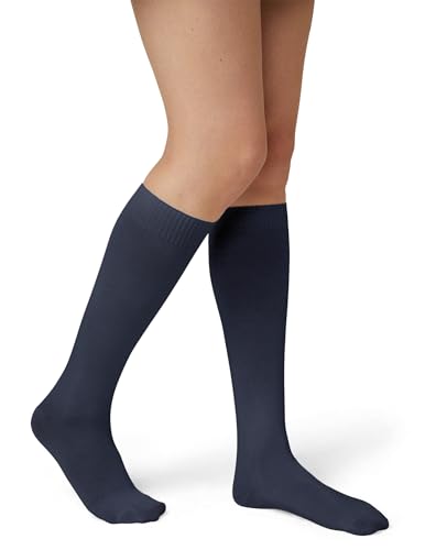 Image of HUE Women's Flat Knit Cotton Knee High Socks for Women 3 Pair Pack