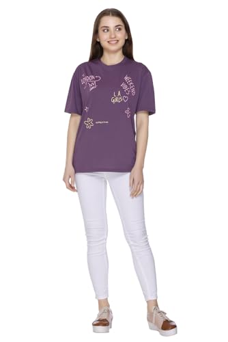 Image of Women Printed Drop-Shoulder Sleeves Oversized Pure Cotton T-Shirt (Combo of 2) |XS-XL Size