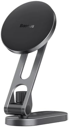 Baseus T-Space Series Folding Metal Car Mount Magnetic Phone Holder for Tesla - Strong Magnetic Attraction, Telescopic & Foldable, Silicone Pads for Secure Grip (Frost Silver)