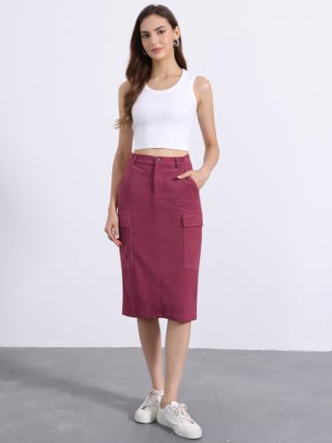 Image of Allegra K Corduroy Cargo Skirts for Women's High Waisted Elastic Back H Line 2025 Fall Midi Skirt