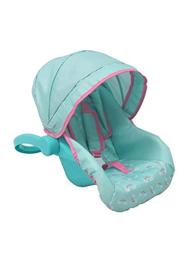 KOOKAMUNGA KIDS Baby Doll Car Seat and Carrier - Adjustable Canopy - Movable Handle - Doll Carseat w/ Safety Harness - Soft Headrest - Doll Carrier - Car Seat For Baby Dolls 18 Inches - Blue Rainbow - Thumbnail 7