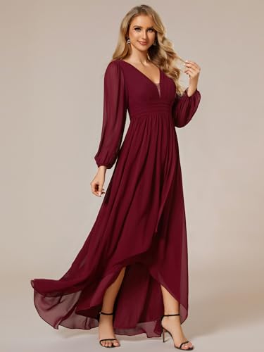 Ever-Pretty Women's Fall Lantern Sleeve A Line High Low Bridesmaid Dresses 020433