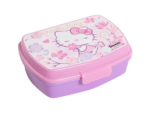 BRICOMIRAS Fiambrera infantil colegio, fiambrera infantil recreo, sandwichera colegio ideal para el recreo, sandwichera merienda parque para niños y niñas (Hello Kitty Rosa)