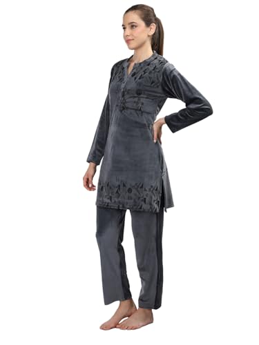 Image of Duchess Women's Supersoft Velvet Printed Nightsuit for Winter wear