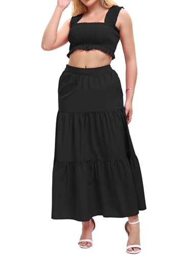 Image of Women's 2 Piece Beach Skirts Sexy Party Dress Crop Top and Long Skirt Sets