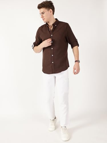 Image of Thomas Scott Men's | Solid | Textured Fabric | Full Sleeve | Slim Fit | Polyester-Blend | Spread Collar | Casual Shirt