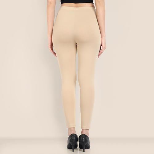 Image of ONE SKY Women Ankle Length Leggings | Premium Cotton Modal Spandex Blend | High Waist Stretchable & Bio-Washed Fabric | Colour-Lock | Ethnic Leggings for Women