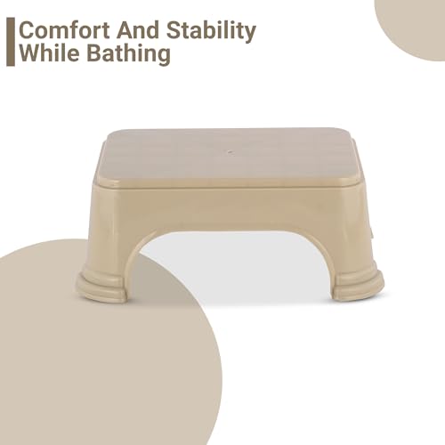 Image of Kuber Industries Durable Bathroom Stool for Bathing | Comfortable Indoor Machiya for Sitting | Senior Citizens Bath Stool & Adults Patla Chair for Home | Plain P6 - Beige