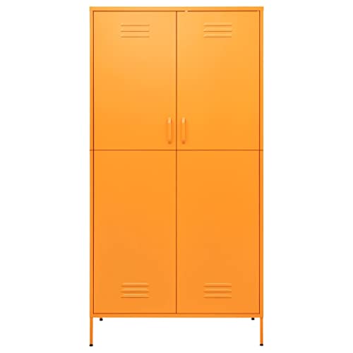 Loibinfen Metal Wardrobe Cabinet, Steel Tall Storage Cabinet With Doors And Shelves, Metal Storage Cabinet With Hanging Rod And Adjustable Shelves For Office,Mustard Yellow 35.4"X19.7"X70.9"(I) #TOP3