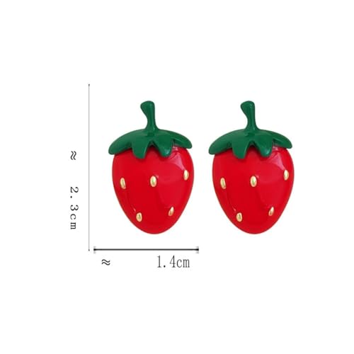 Image of Cute Strawberry Stud Earrings Fruits Small Stud Earrings Red Enamel Lifelike Strawberry Earrings Summer Birthday Jewelry Gifts for Girls