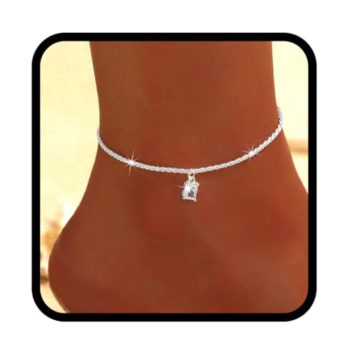 Image of Yalice 925 Sterling Silver Ankle Bracelets for Women Dainty 14K Gold Plated Anklets Set Shiny Waterproof Ankle Chain Cross Beach Foot Jewelry Gifts