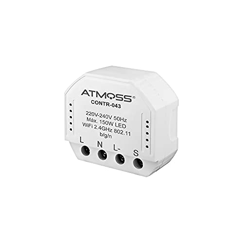 ATMOSS | Regulador LED | Interruptor WiFi TRIAC | CONTR-043 | Carga Máxima 150w LED | Domótica para el Hogar | Compatible con Alexa y Google Home | Pastilla Interruptor para Apps Smart Life y Tuya Cover