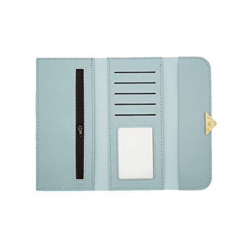 CB Women's Wallet Heart-Shaped Metal Badge Clutch Synthetic Leather Bifold Card Purse Holder Organizer, Large, Light Blue3
