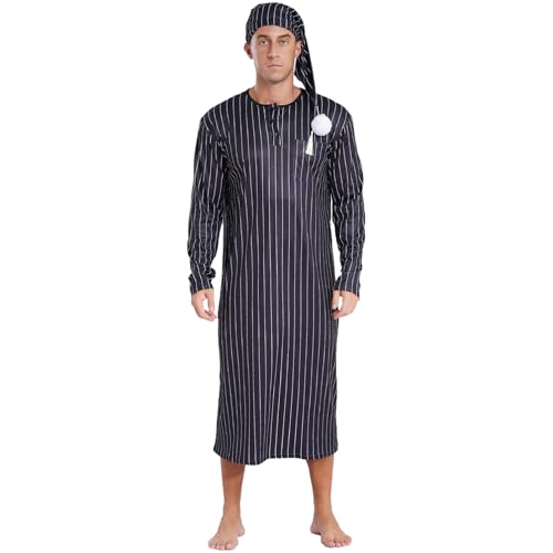 Ensembles de pyjama homme chemise robe à rayé noir taille L avec bonnet