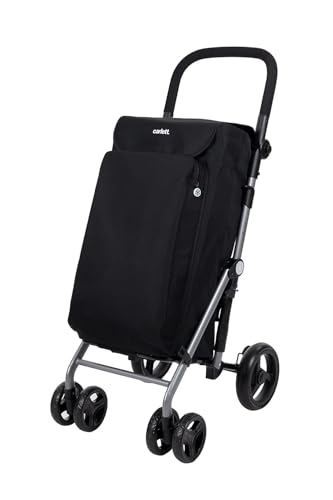 Carlett Carro de la Compra 4 Ruedas Plegable con Bolsa Extraíble 48L/25 kg y Bolsa Térmica 10L, Manillar Regulable, Freno de Seguridad, Convertible a 2 Ruedas, Ligero, Lite Duo, Color Negro