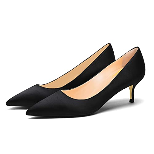 Women Fashion Pointed Toe Slip On Comfort Basic Kitten Heel Pumps Shoes2