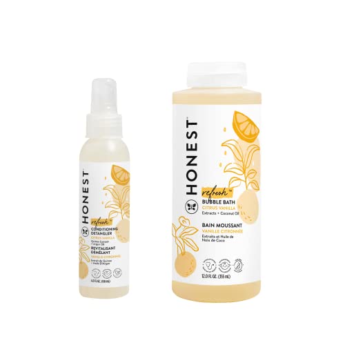 The Honest Company Sweet Orange Vanilla Conditioning Detangler Spray, 4 fl. oz. and The Honest Company Everyday Gentle Sweet Orange Vanilla Bubble Bath 12 Fl. Ounces,