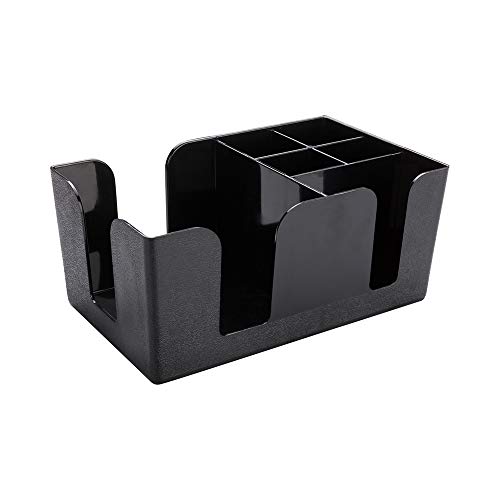 Restaurantware RWT0484 Bar Lux 9.5 X 5.8 X 4.2 Inch Bar Caddy 1 Pebbled Napkin Holder - 6 Compartments Organize Straws Napkins Or Condiments Black Plastic Bar Organizer thumb #1