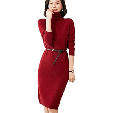 YTR6RTW Vestido de mujer de invierno de cuello alto de cabra de cachemira vestidos de punto para señoras más largos vestido de mujer Cover
